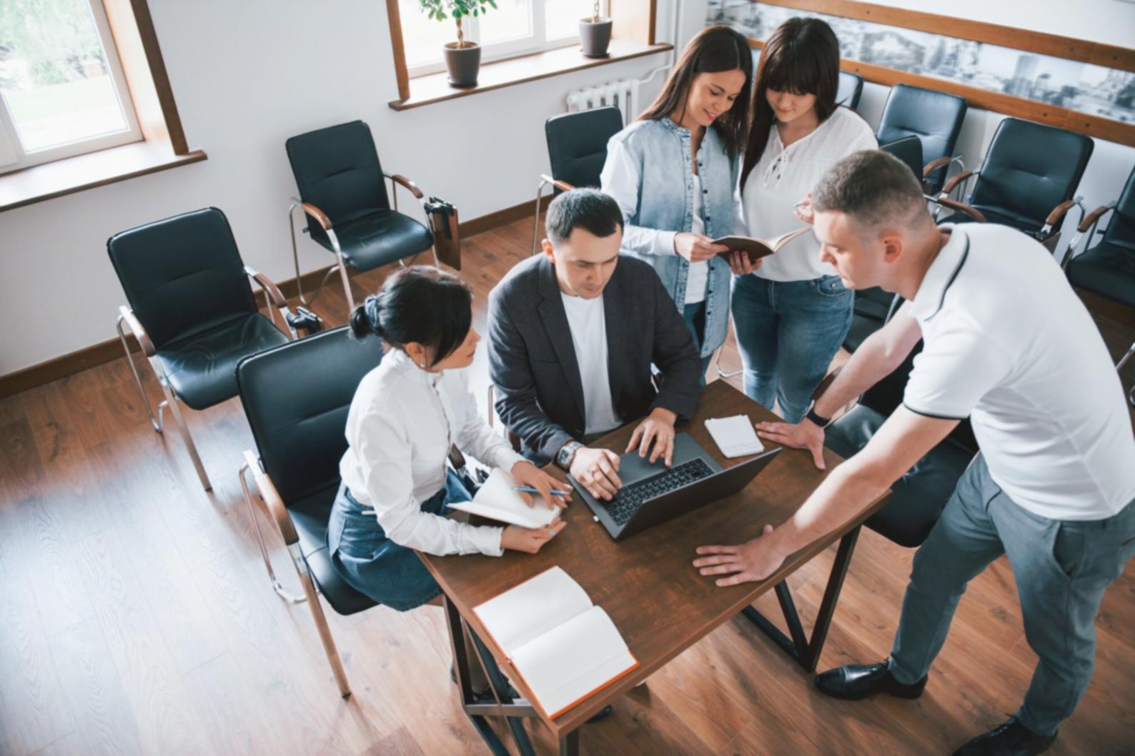 Business team reviewing financial strategies and growth metrics